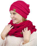 C.C Unisex Soft Stretch Chunky Cable Knit Beanie and Infinity Loop Scarf Set