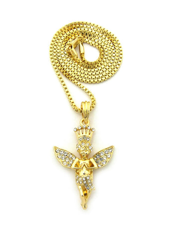 Crowned Angel Stone Stud Pendant w/ Chain Necklace