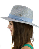 C.C Women's Raffia Straw Weaved Panama Sun Hat with Ribbon Trim