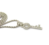 Stone Stud Lever Lock Key Micro Pendant w/2mm 24" Rope Chain Necklace