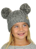 C.C Kids' Children's Cable Knit Double Ear Pom Cuffed Beanie Cap Hat