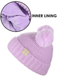 C.C Kids' Children's Double Ear Soft Pom Fuzzy Lined Cuff Beanie Cap