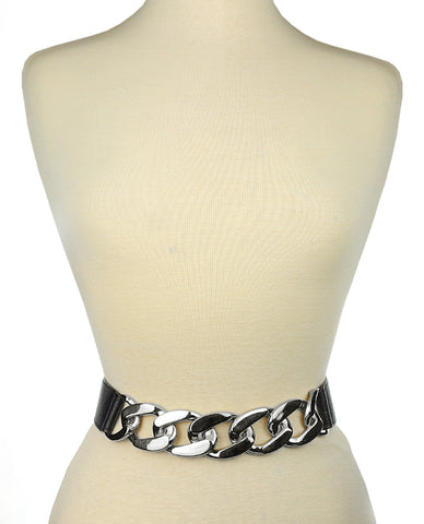 Women's Single Wide Silver-Tone Chain Elastic Stretch Waist Belt
