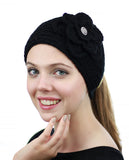 NYFASHION101 Stone Accent Hand Knitted Flower Winter Headband Headwrap