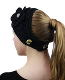 NYFASHION101 Stone Accent Hand Knitted Flower Winter Headband Headwrap
