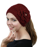 NYFASHION101 Stone Accent Hand Knitted Flower Winter Headband Headwrap