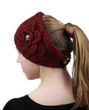 NYFASHION101 Stone Accent Hand Knitted Flower Winter Headband Headwrap