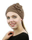 NYFASHION101 Stone Accent Hand Knitted Flower Winter Headband Headwrap