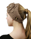 NYFASHION101 Stone Accent Hand Knitted Flower Winter Headband Headwrap
