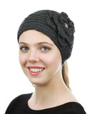 NYFASHION101 Stone Accent Hand Knitted Flower Winter Headband Headwrap