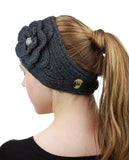 NYFASHION101 Stone Accent Hand Knitted Flower Winter Headband Headwrap