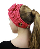 NYFASHION101 Stone Accent Hand Knitted Flower Winter Headband Headwrap
