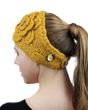 NYFASHION101 Stone Accent Hand Knitted Flower Winter Headband Headwrap