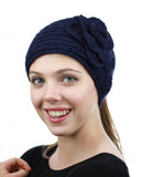 NYFASHION101 Stone Accent Hand Knitted Flower Winter Headband Headwrap
