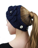 NYFASHION101 Stone Accent Hand Knitted Flower Winter Headband Headwrap