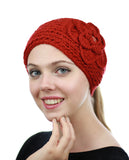 NYFASHION101 Stone Accent Hand Knitted Flower Winter Headband Headwrap