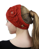 NYFASHION101 Stone Accent Hand Knitted Flower Winter Headband Headwrap