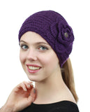 NYFASHION101 Stone Accent Hand Knitted Flower Winter Headband Headwrap