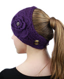 NYFASHION101 Stone Accent Hand Knitted Flower Winter Headband Headwrap