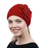 NYFASHION101 Stone Accent Hand Knitted Flower Winter Headband Headwrap