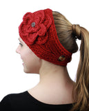 NYFASHION101 Stone Accent Hand Knitted Flower Winter Headband Headwrap