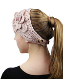 NYFASHION101 Stone Accent Hand Knitted Flower Winter Headband Headwrap