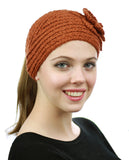NYFASHION101 Stone Accent Hand Knitted Flower Winter Headband Headwrap