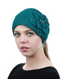 NYFASHION101 Stone Accent Hand Knitted Flower Winter Headband Headwrap