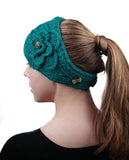 NYFASHION101 Stone Accent Hand Knitted Flower Winter Headband Headwrap