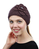 NYFASHION101 Stone Accent Hand Knitted Flower Winter Headband Headwrap
