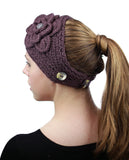 NYFASHION101 Stone Accent Hand Knitted Flower Winter Headband Headwrap