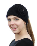 NYFASHION101 Stone Accent Hand Knitted Flower Winter Headband Headwrap