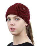 NYFASHION101 Stone Accent Hand Knitted Flower Winter Headband Headwrap
