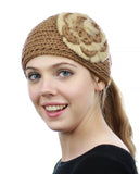 NYFASHION101 Stone Accent Hand Knitted Flower Winter Headband Headwrap