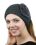 NYFASHION101 Stone Accent Hand Knitted Flower Winter Headband Headwrap