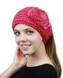 NYFASHION101 Stone Accent Hand Knitted Flower Winter Headband Headwrap
