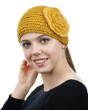 NYFASHION101 Stone Accent Hand Knitted Flower Winter Headband Headwrap