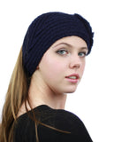 NYFASHION101 Stone Accent Hand Knitted Flower Winter Headband Headwrap