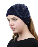 NYFASHION101 Stone Accent Hand Knitted Flower Winter Headband Headwrap