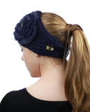 NYFASHION101 Stone Accent Hand Knitted Flower Winter Headband Headwrap