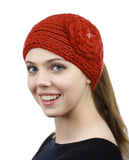 NYFASHION101 Stone Accent Hand Knitted Flower Winter Headband Headwrap