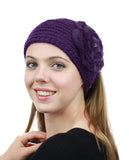 NYFASHION101 Stone Accent Hand Knitted Flower Winter Headband Headwrap