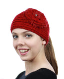 NYFASHION101 Stone Accent Hand Knitted Flower Winter Headband Headwrap