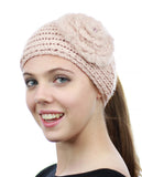 NYFASHION101 Stone Accent Hand Knitted Flower Winter Headband Headwrap