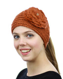 NYFASHION101 Stone Accent Hand Knitted Flower Winter Headband Headwrap