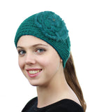 NYFASHION101 Stone Accent Hand Knitted Flower Winter Headband Headwrap