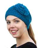 NYFASHION101 Stone Accent Hand Knitted Flower Winter Headband Headwrap