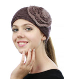 NYFASHION101 Stone Accent Hand Knitted Flower Winter Headband Headwrap