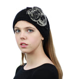 NYFASHION101 Hand Knitted Furry Flowers Winter Headband Headwrap