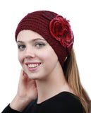 NYFASHION101 Hand Knitted Furry Flowers Winter Headband Headwrap